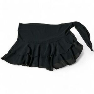 Black Chiffon Ruffle Swim Wrap Mini Skirt Sheer Tiered Balletcore Dance Skirt